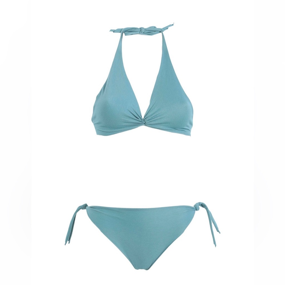 Halter bikinis in pastel blue